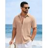 image:imageCOOFANDY Mens Short Sleeve Casual Shirts Button Down Striped Summer Shirts Textured Vacation Beach ShirtKhaki