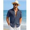 image:imageCOOFANDY Mens Short Sleeve Casual Shirts Button Down Striped Summer Shirts Textured Vacation Beach ShirtNavy BlueDark Grey