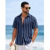image:imageCOOFANDY Mens Short Sleeve Casual Shirts Button Down Striped Summer Shirts Textured Vacation Beach ShirtNavy BlueDark Grey