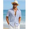 image:imageCOOFANDY Mens Short Sleeve Casual Shirts Button Down Striped Summer Shirts Textured Vacation Beach ShirtWhiteBlue