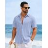 image:imageCOOFANDY Mens Short Sleeve Casual Shirts Button Down Striped Summer Shirts Textured Vacation Beach ShirtWhiteBlue