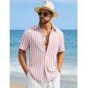 image:imageCOOFANDY Mens Short Sleeve Casual Shirts Button Down Striped Summer Shirts Textured Vacation Beach ShirtWhitePink