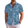 image:imageCOOFANDY Mens Hawaiian Shirt Short Sleeve Floral Button Down Shirts Tropical Holiday Beach ShirtsBlue White Leaves