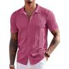 image:imageCOOFANDY Mens Knit Shirts Short Sleeve Button Down Polo Shirt Fashion Casual Summer Beach ShirtsMagenta
