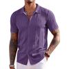 image:imageCOOFANDY Mens Knit Shirts Short Sleeve Button Down Polo Shirt Fashion Casual Summer Beach ShirtsPurple