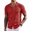 image:imageCOOFANDY Mens Knit Shirts Short Sleeve Button Down Polo Shirt Fashion Casual Summer Beach ShirtsRed