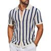 image:imageCOOFANDY Mens Knit Shirts Short Sleeve Button Down Polo Shirt Striped Casual Summer Beach ShirtsBeige  Navy Blue