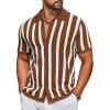 image:imageCOOFANDY Mens Knit Shirts Short Sleeve Button Down Polo Shirt Striped Casual Summer Beach ShirtsCaramel  Beige