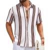 image:imageCOOFANDY Mens Short Sleeve Casual Shirts Button Down Striped Summer Shirts Textured Vacation Beach ShirtB WhiteBrown