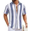 image:imageCOOFANDY Mens Short Sleeve Casual Shirts Button Down Striped Summer Shirts Textured Vacation Beach ShirtB WhiteDark Blue