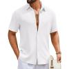 image:imageCOOFANDY Mens Short Sleeve Casual Shirts Button Down Striped Summer Shirts Textured Vacation Beach ShirtC Pure White