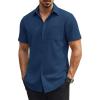 image:imageCOOFANDY Mens Stretch Dress Shirts Short Sleeve Casual Button Down Shirts with PocketNavy Blue