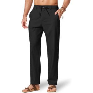 image:imageCOOFANDY Mens Cotton Linen Pants Loose Fit Casual Drawstring Dress Pants Beach Summer Lightweight TrousersBlack