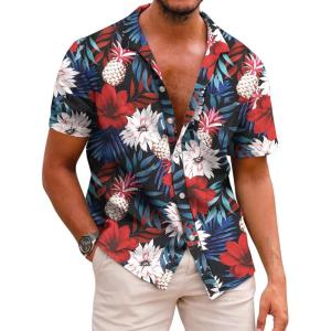 image:imageCOOFANDY Mens Hawaiian Shirts Short Sleeve Casual Button Down Tropical Beach ShirtWine Red  Black