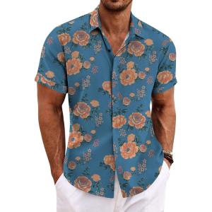 image:imageCOOFANDY Mens Linen Shirts Short Sleeve Casual Shirts Button Down Shirt for Men Beach Summer Wedding ShirtFloral Paintinggrey Blue