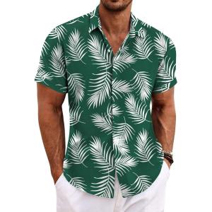 image:imageCOOFANDY Mens Linen Shirts Short Sleeve Casual Shirts Button Down Shirt for Men Beach Summer Wedding ShirtLeafgreen