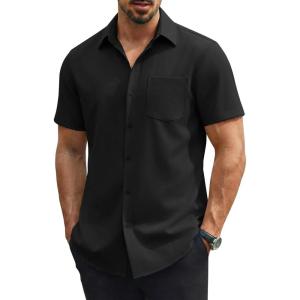 image:imageCOOFANDY Mens Stretch Dress Shirts Short Sleeve Casual Button Down Shirts with PocketBlack