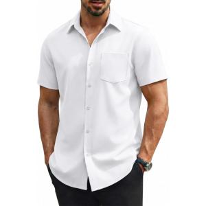 image:imageCOOFANDY Mens Stretch Dress Shirts Short Sleeve Casual Button Down Shirts with PocketWhite