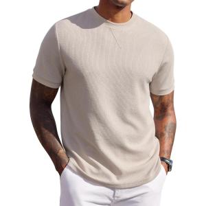 image:imageCOOFANDY Mens Waffle TShirts Short Sleeve Casual Crew Neck Shirt Summer Plain Pullover TeesA  Moon Gray