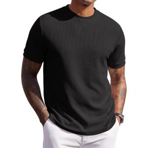 image:imageCOOFANDY Mens Waffle TShirts Short Sleeve Casual Crew Neck Shirt Summer Plain Pullover TeesBlack