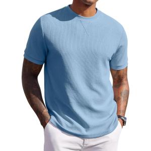 image:imageCOOFANDY Mens Waffle TShirts Short Sleeve Casual Crew Neck Shirt Summer Plain Pullover TeesBlue