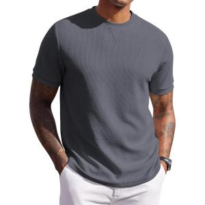 image:imageCOOFANDY Mens Waffle TShirts Short Sleeve Casual Crew Neck Shirt Summer Plain Pullover TeesCharcoal Gray