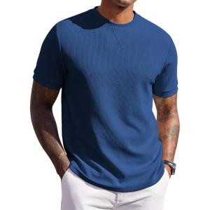 image:imageCOOFANDY Mens Waffle TShirts Short Sleeve Casual Crew Neck Shirt Summer Plain Pullover TeesDenim Blue