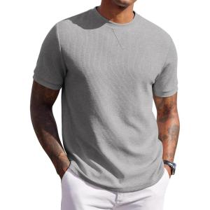 image:imageCOOFANDY Mens Waffle TShirts Short Sleeve Casual Crew Neck Shirt Summer Plain Pullover TeesHeather Gray