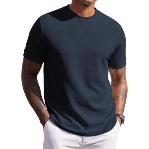 image:imageCOOFANDY Mens Waffle TShirts Short Sleeve Casual Crew Neck Shirt Summer Plain Pullover TeesNavy Blue