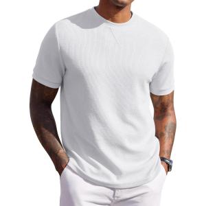 image:imageCOOFANDY Mens Waffle TShirts Short Sleeve Casual Crew Neck Shirt Summer Plain Pullover TeesWhite