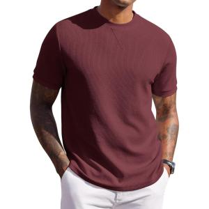 image:imageCOOFANDY Mens Waffle TShirts Short Sleeve Casual Crew Neck Shirt Summer Plain Pullover TeesWine Red