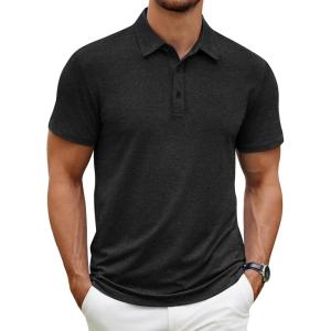 image:imageCOOFANDY Mens Polo Shirt Golf Quick Dry Performance Short Sleeve Moisture Wicking Athletic Polo Collared Tennis TShirtBlack
