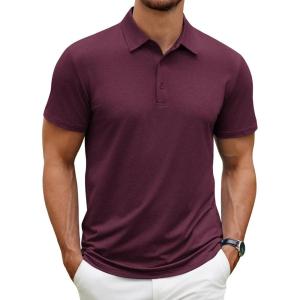 image:imageCOOFANDY Mens Polo Shirt Golf Quick Dry Performance Short Sleeve Moisture Wicking Athletic Polo Collared Tennis TShirtCrimson Red