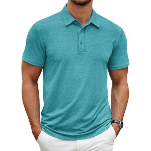 image:imageCOOFANDY Mens Polo Shirt Golf Quick Dry Performance Short Sleeve Moisture Wicking Athletic Polo Collared Tennis TShirtTeal Green