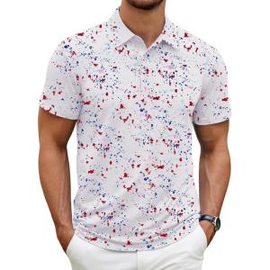 image:imageCOOFANDY Mens Polo Shirt Golf Quick Dry Performance Short Sleeve Moisture Wicking Athletic Polo Collared Tennis TShirtWhite Paint Splatter