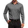 image:imageCOOFANDY Mens Dress Shirt Solid Long Sleeve Wrinkle Free Formal Shirt Business Button Down Shirts with PocketDark Grey
