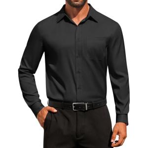 image:imageCOOFANDY Mens Dress Shirt Solid Long Sleeve Wrinkle Free Formal Shirt Business Button Down Shirts with PocketBlack