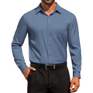 image:imageCOOFANDY Mens Dress Shirt Solid Long Sleeve Wrinkle Free Formal Shirt Business Button Down Shirts with PocketGrey Blue
