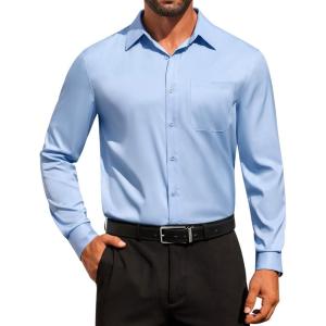 image:imageCOOFANDY Mens Dress Shirt Solid Long Sleeve Wrinkle Free Formal Shirt Business Button Down Shirts with PocketLight Blue
