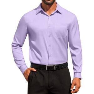 image:imageCOOFANDY Mens Dress Shirt Solid Long Sleeve Wrinkle Free Formal Shirt Business Button Down Shirts with PocketLight Purple