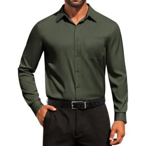 image:imageCOOFANDY Mens Dress Shirt Solid Long Sleeve Wrinkle Free Formal Shirt Business Button Down Shirts with PocketOlive Green