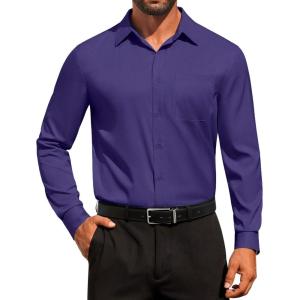 image:imageCOOFANDY Mens Dress Shirt Solid Long Sleeve Wrinkle Free Formal Shirt Business Button Down Shirts with PocketPurple