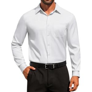 image:imageCOOFANDY Mens Dress Shirt Solid Long Sleeve Wrinkle Free Formal Shirt Business Button Down Shirts with PocketWhite
