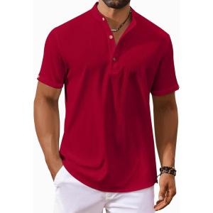 image:imageCOOFANDY Mens Casual Henley Shirts Short Sleeve Summer Beach TShirts Banded Collar Henleys Button Tee Shirt