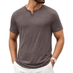 image:imageCOOFANDY Mens T Shirts Short Sleeve Casual V Neck TShirt Soft Notch Neck Tee Classic Plain ShirtsBrown
