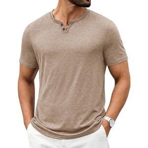 image:imageCOOFANDY Mens T Shirts Short Sleeve Casual V Neck TShirt Soft Notch Neck Tee Classic Plain ShirtsLight Khaki