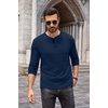 image:imageCOOFANDY Men Long Sleeve Henley Shirs Casual Basic T Shirts Soild Button Tees with PocketsNavy Blue