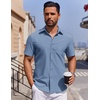image:imageCOOFANDY Mens Button Down Short Sleeve Shirt Casual Dress Shirt Untucked Summer Shirts with PocketDark Blue