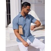 image:imageCOOFANDY Mens Button Down Short Sleeve Shirt Casual Dress Shirt Untucked Summer Shirts with PocketDark Blue