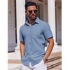 image:imageCOOFANDY Mens Button Down Short Sleeve Shirt Casual Dress Shirt Untucked Summer Shirts with PocketDark Blue